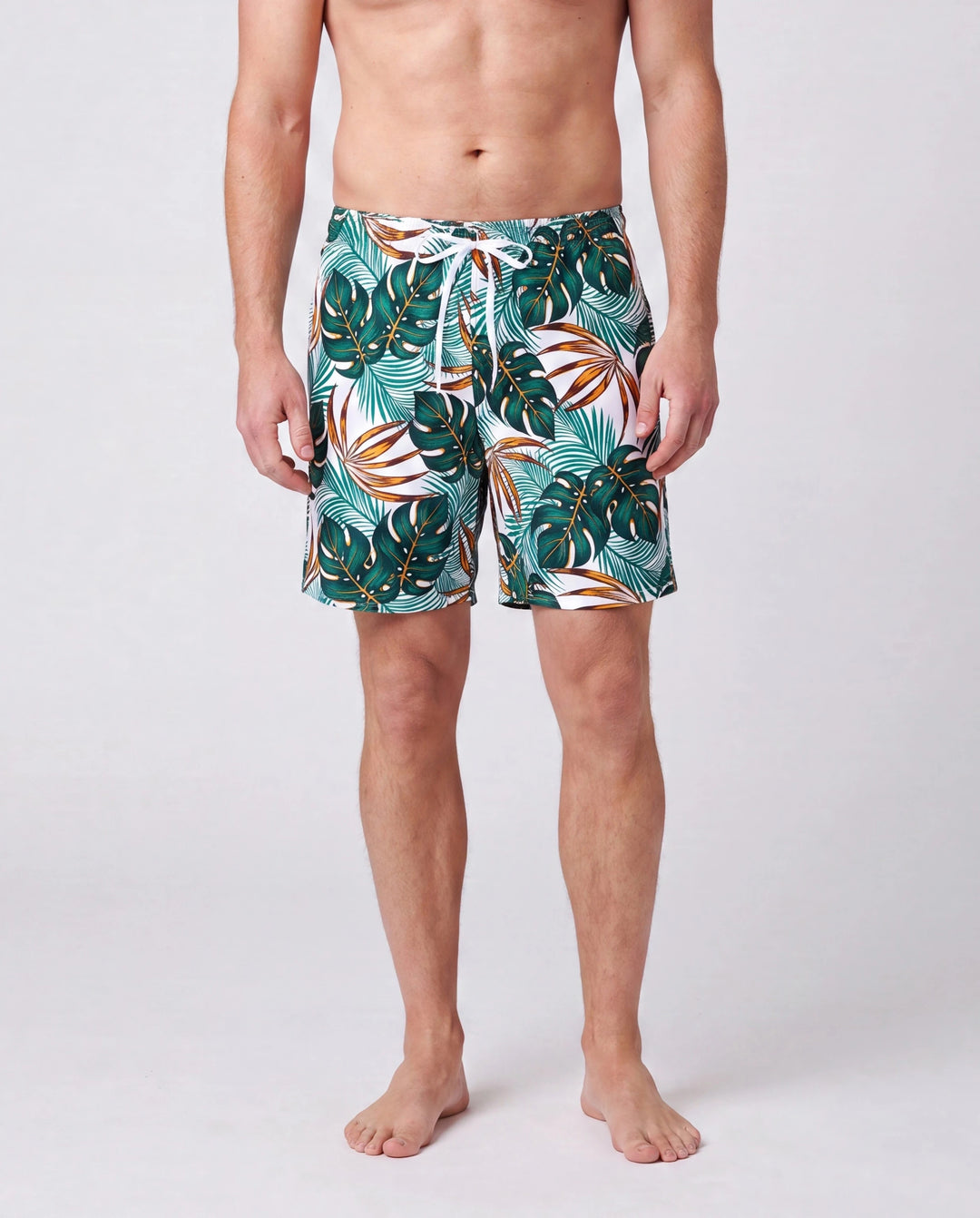 Family Matching Allover Plants Print Swim Trunks Shorts and V Neck Spaghetti Strap Splicing One-Piece Swimsuit Dark Green