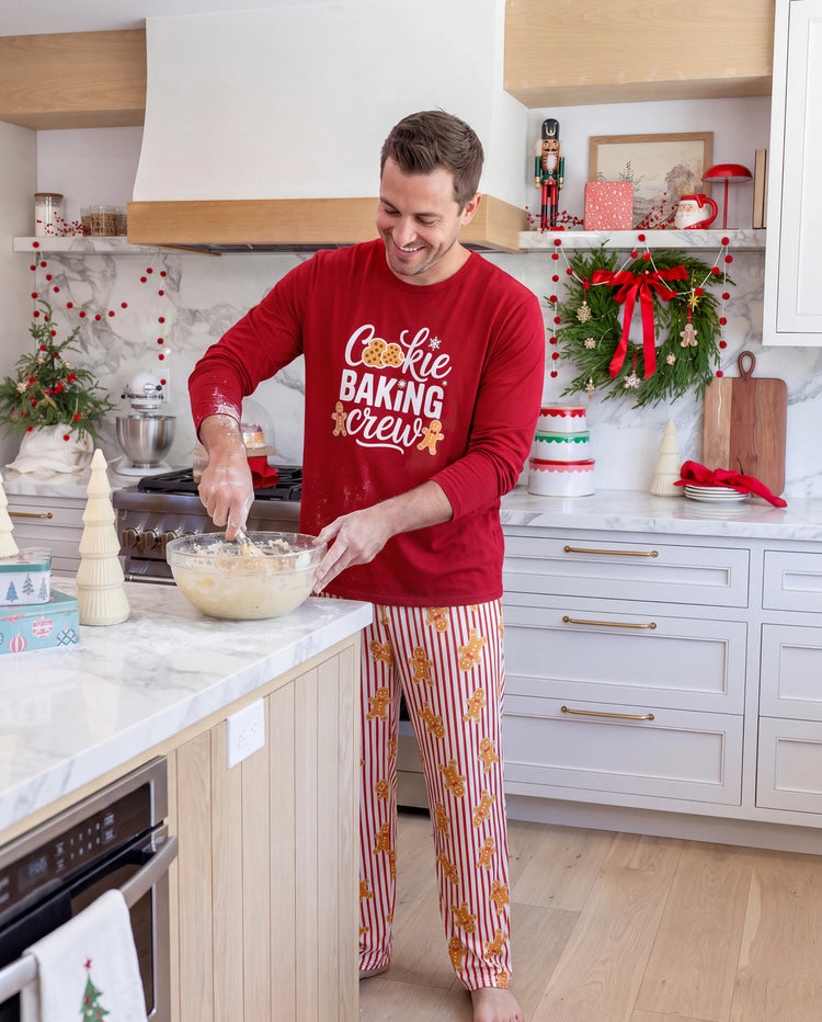 Christmas Matching Family Pajamas Gingerbread Print Burgundy