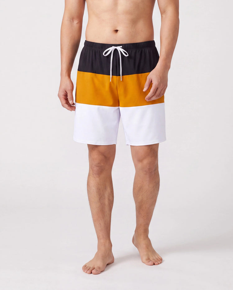 Family Matching Colorblock Swim Trunks Shorts or Cut Out Waist One-Shoulder One-piece Swimsuit Multi-color