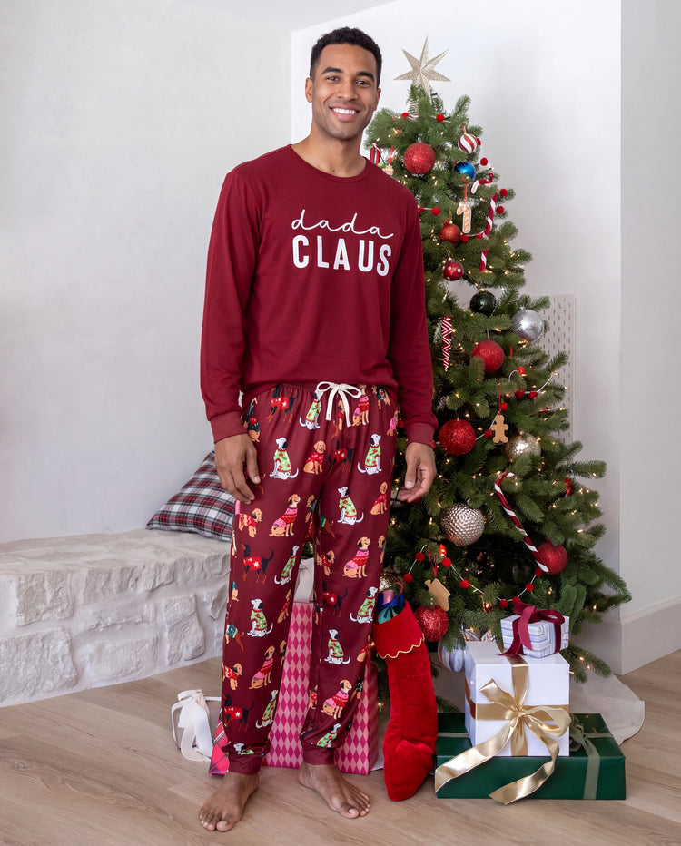 Christmas Matching Family Pajamas Festive Dog Print Burgundy