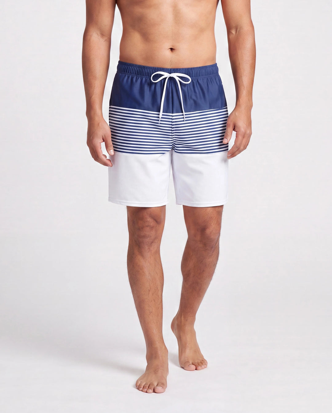 Traje de baño de rayas a juego para toda la familia o traje de baño de una pieza con tirantes azul oscuro y blanco