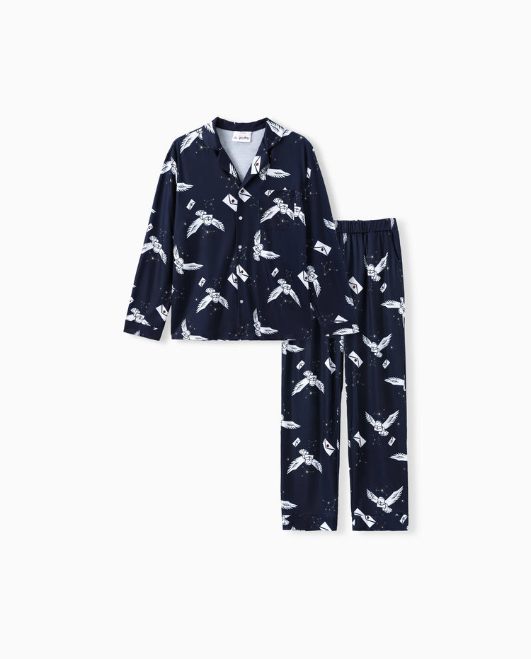 Harry Potter Family Matching 2pcs Christmas Owl Pattern Lapel Long-sleeve Pajamas Set (Flame Resistant) MultiColour