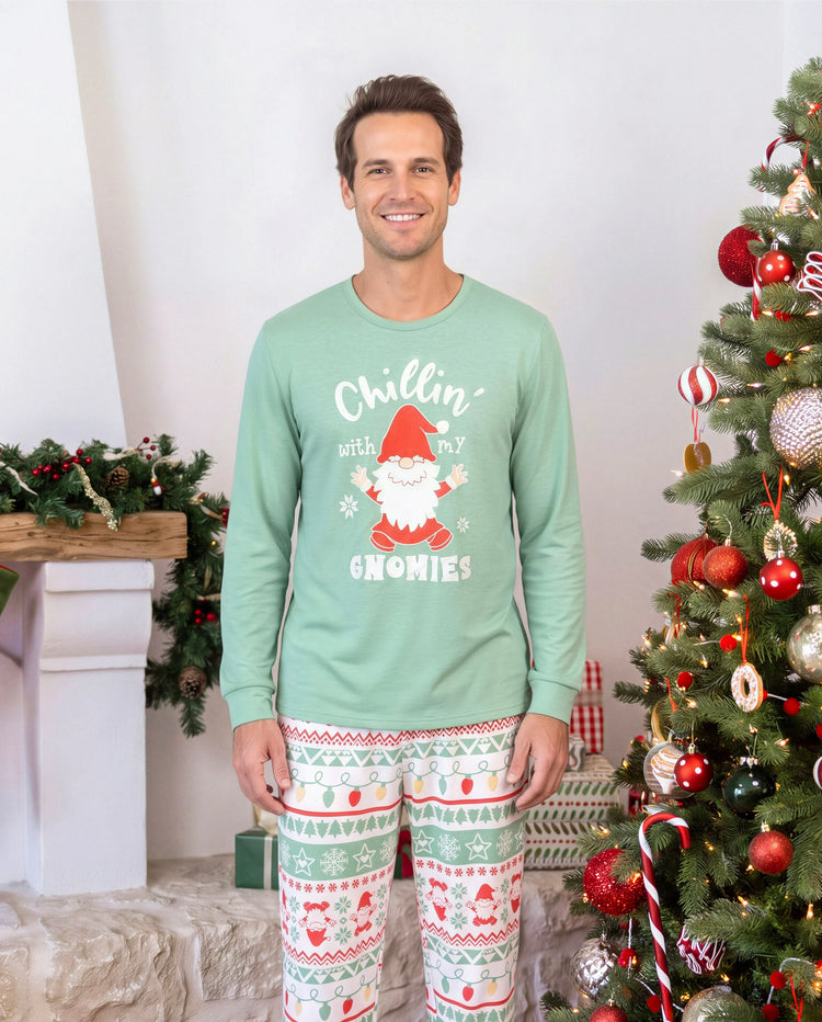 Christmas Matching Family Pajamas Glow In The Dark Santa Claus Print Light Green