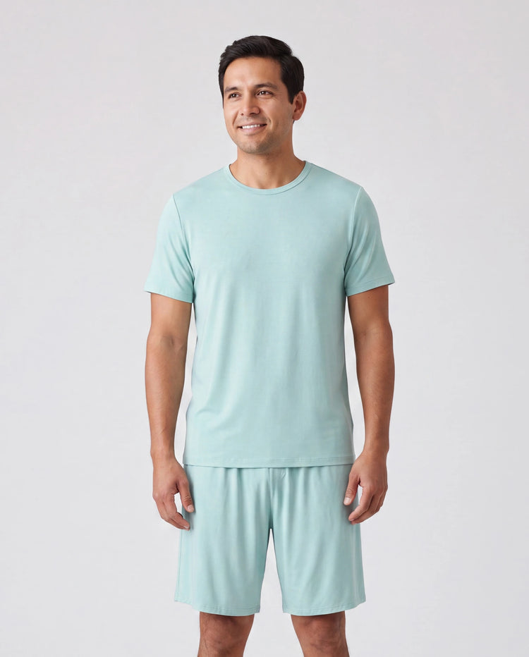 Bamboo Family Pajamas Solid Color Green Short Sleeve Matching Pajama Set ( Snug-Fitting for Children ) Green