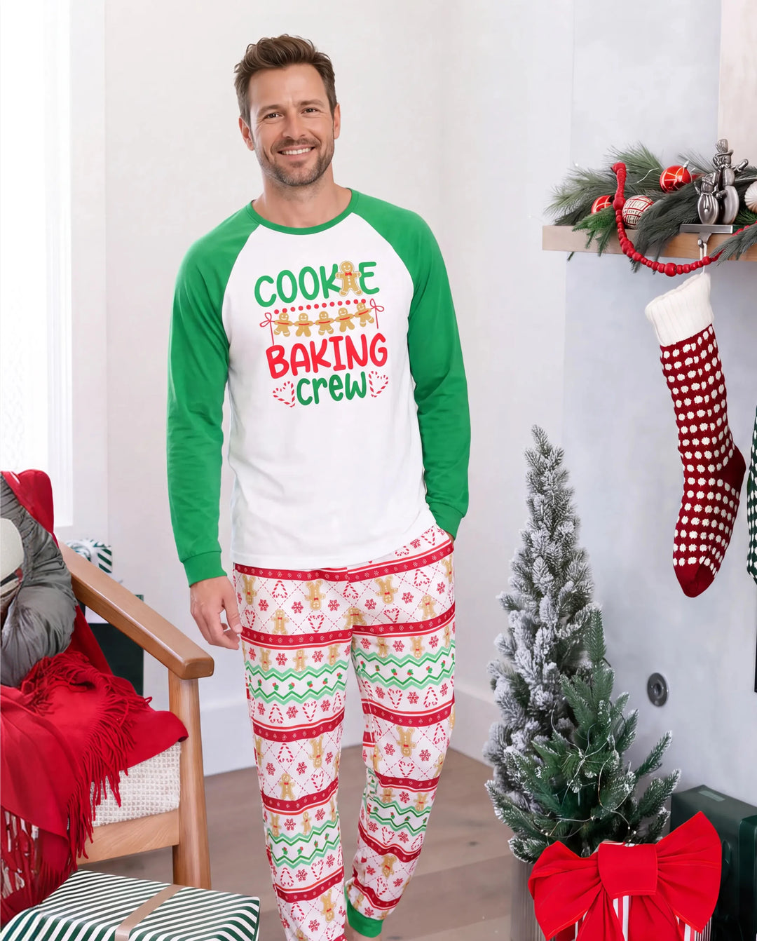 Christmas Matching Family Pajamas Gingerbread Print Green