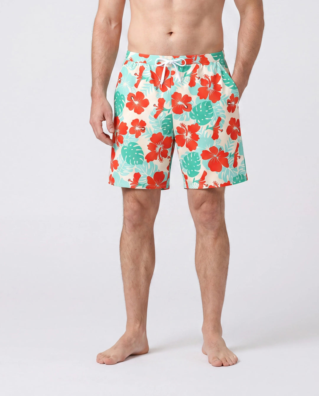 Family Matching Tropical Floral Print Swim Trunk or Ruffle Trim Bikini with Optional Beach Cover-Up Dress Orange