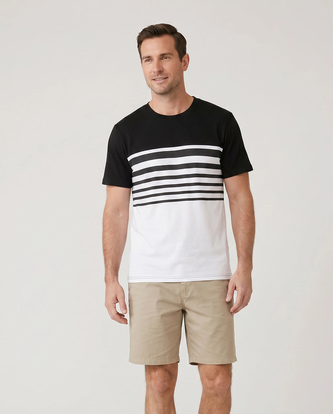 Family Matching Cotton Set Schwarz-weiß gestreiftes T-Shirt oder Träger-Bodycon-Kleid  Schwarz+Weiß