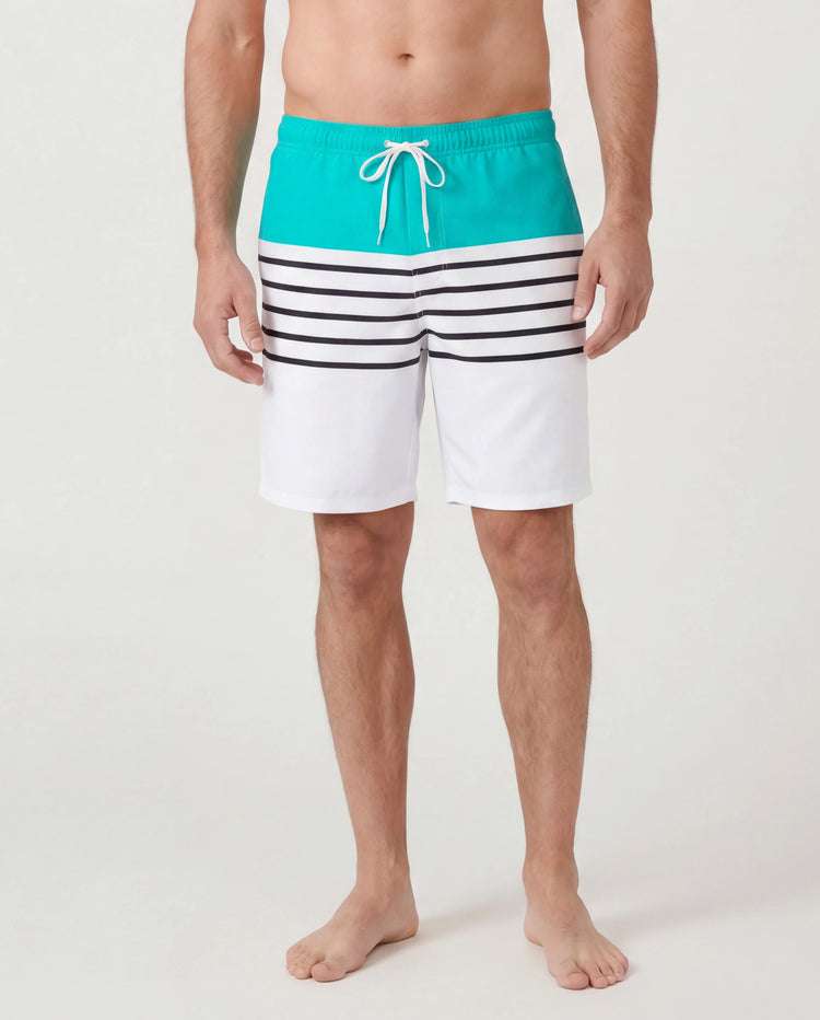 Traje de baño de una pieza con cortes y rayas a juego para toda la familia y bañador con bloques de color verde y blanco