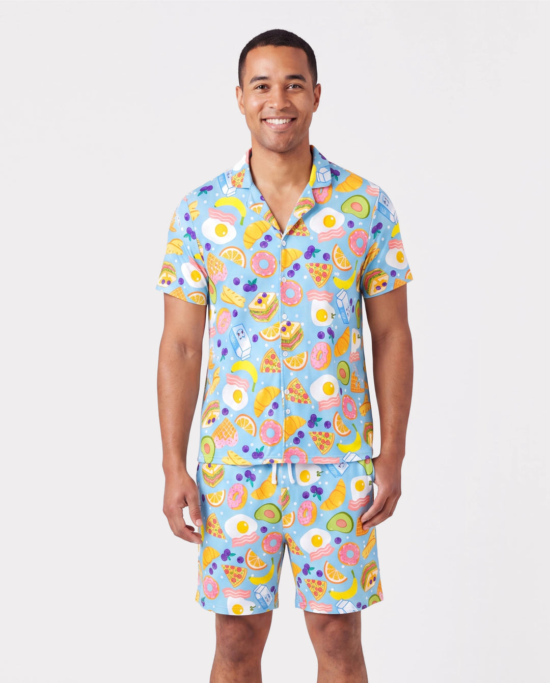 Pyjamas assortis en bambou pour toute la famille Pyjamas doux en viscose de bambou pour hommes, femmes, enfants et tout-petits, pyjama à manches courtes imprimé aliments et fruits amusants Bleu