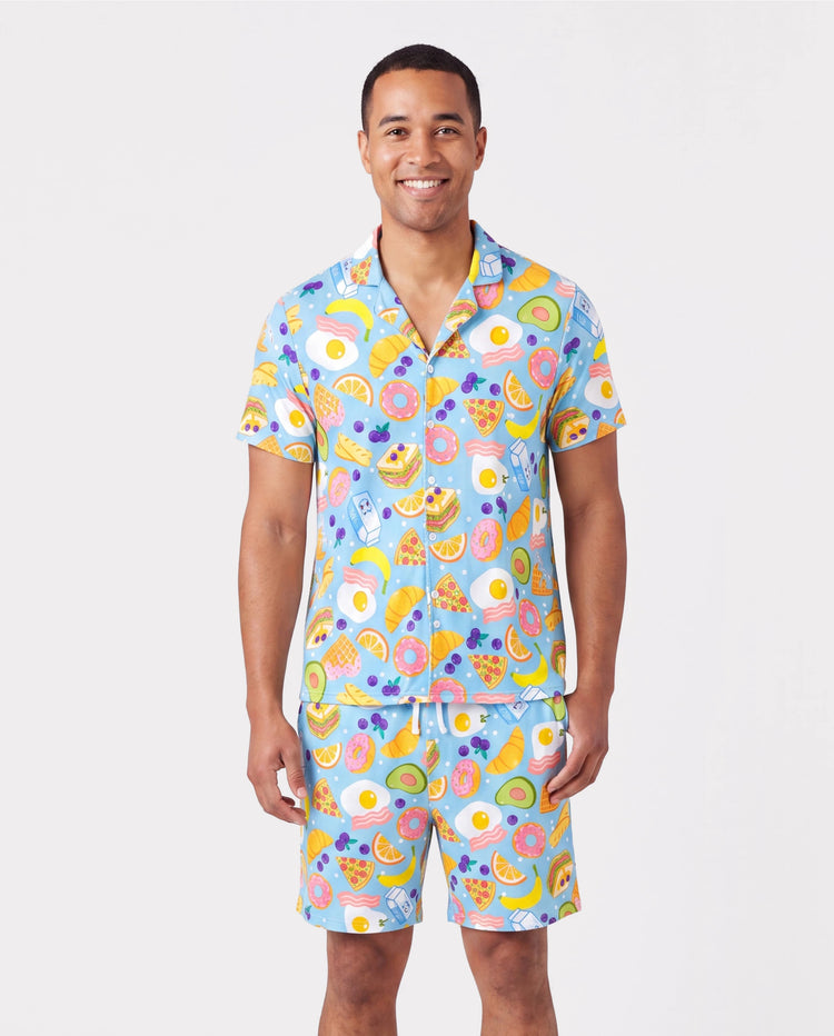 Pyjamas assortis en bambou pour toute la famille Pyjamas doux en viscose de bambou pour hommes, femmes, enfants et tout-petits, pyjama à manches courtes imprimé aliments et fruits amusants Bleu