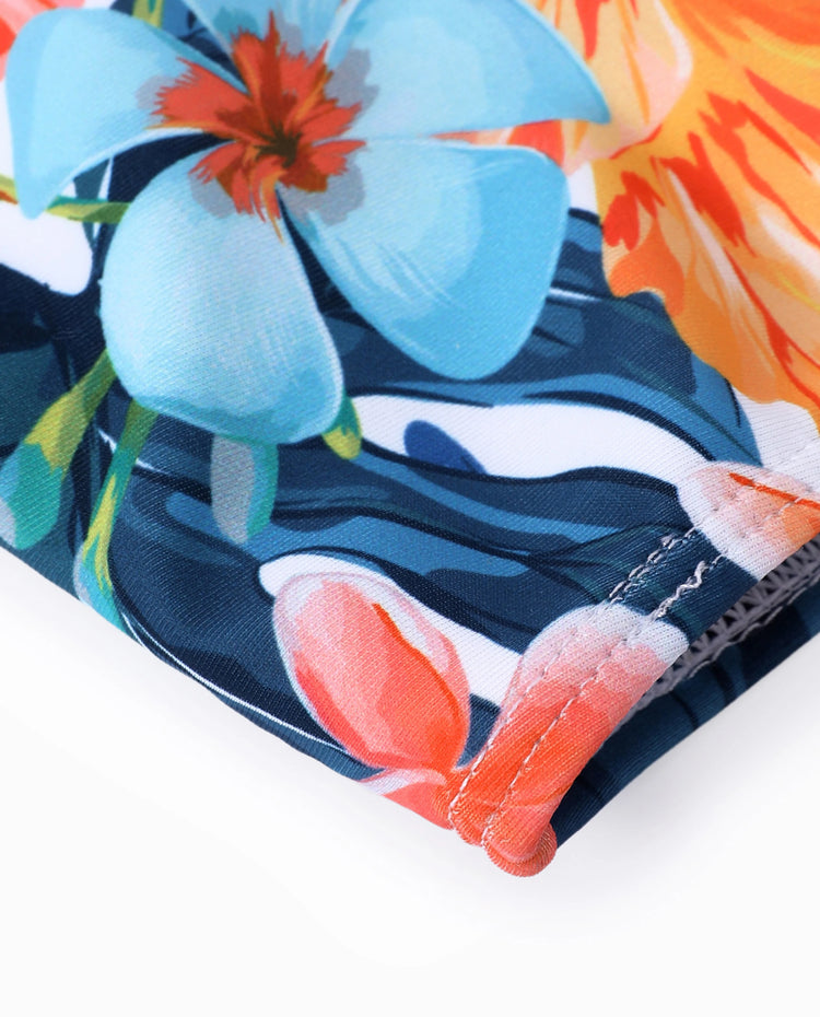 Short de bain tropical floral pour garçon, tenues d'été lumineuses pour la plage Orange