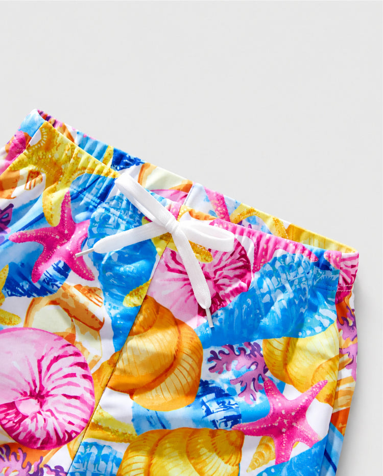 Papa & Sohn Muschel- & Seestern-Print Badeanzüge Raffung Einteiler & Badeshorts Set Mehrfarbig