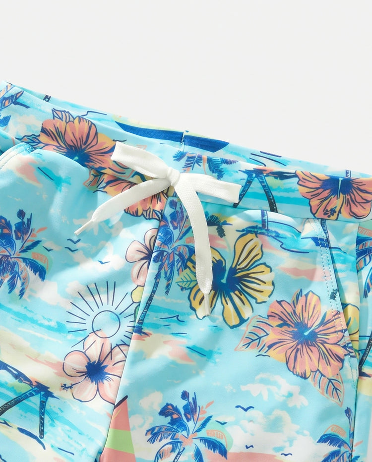 Maillots de bain Daddy & Fils à imprimé tropical, ensemble shorts de bain Daddy & Fils pour vacances d'été à la plage Bleu clair