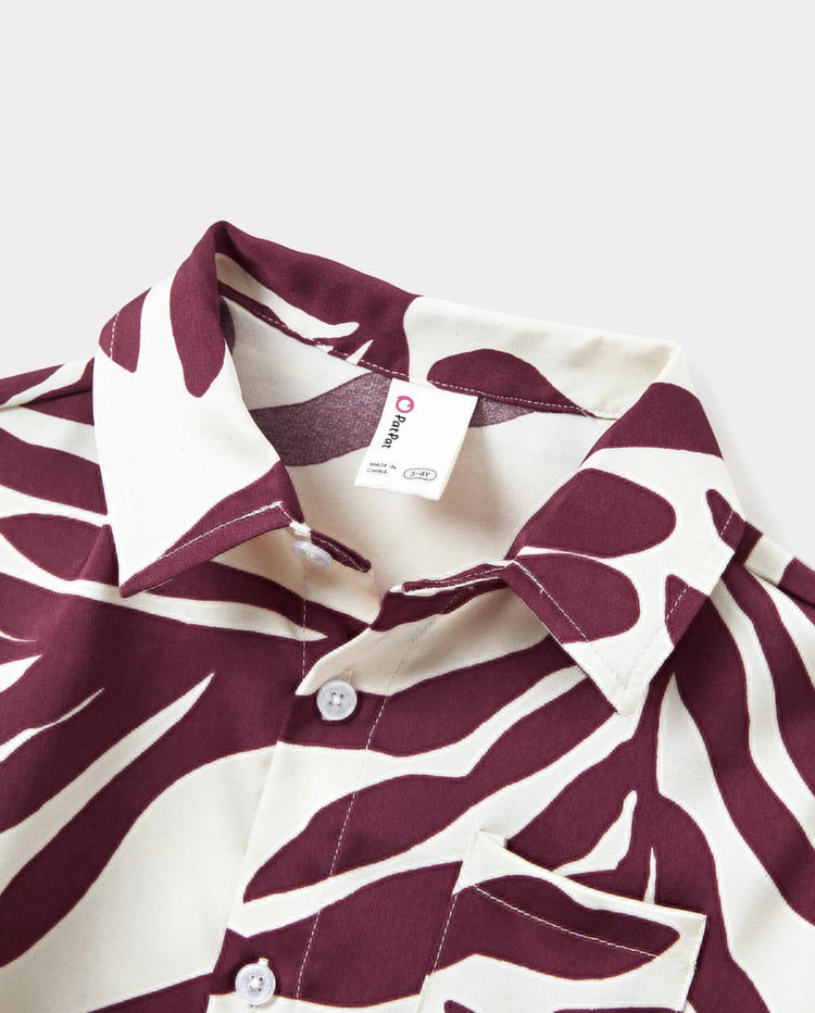 Daddy & Son Outfits Red Leaf Print Shirts for Hawaii/Cruise/Resort/Casual Wear White