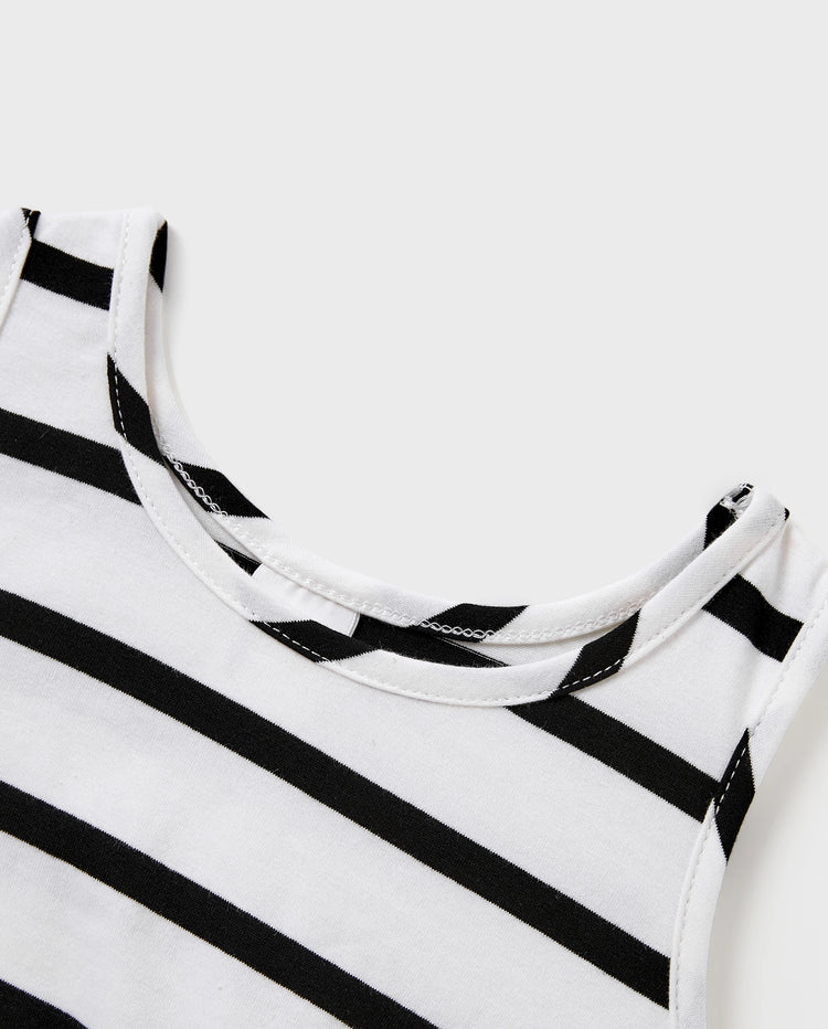 Toddler/Kid Girl Cotton Black and White Stripe Strap Bodycon Dress  Black+White