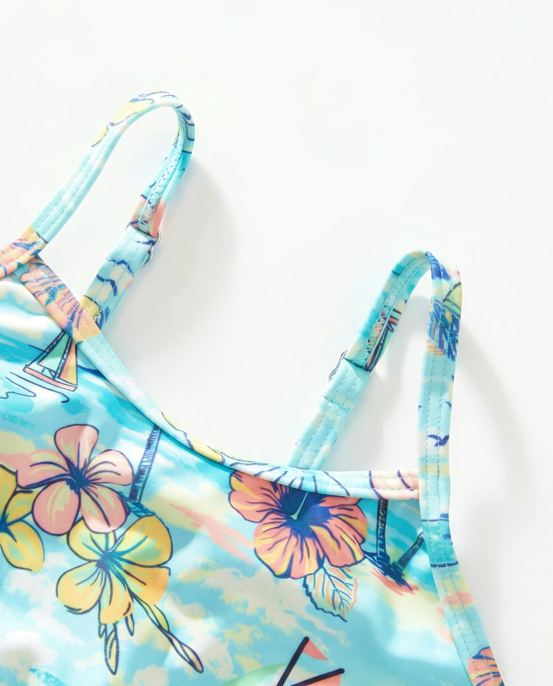 Maillots de bain Papa & Fille Imprimé tropical, Maillot deux pièces fille pour vacances d'été à la plage Bleu clair