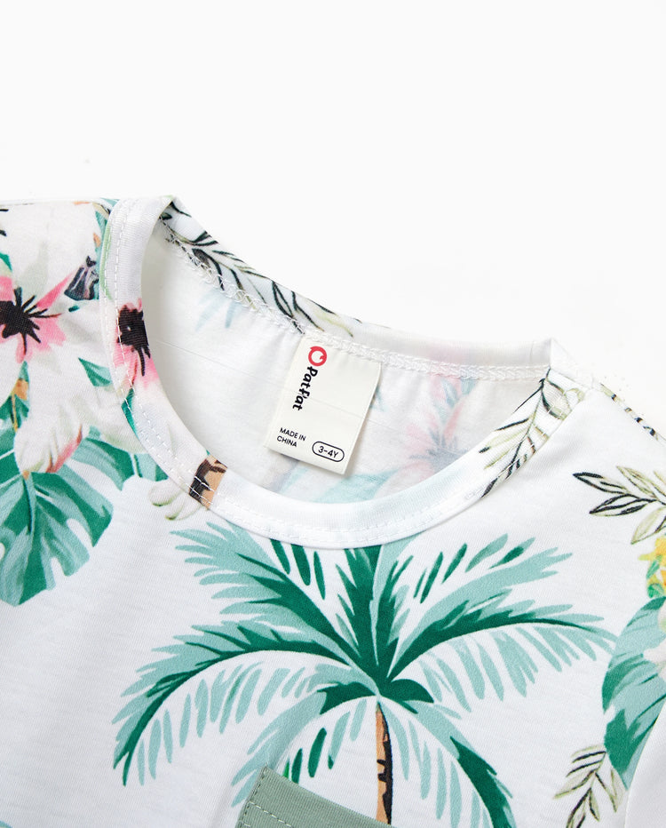 Conjuntos con estampado tropical para papá e hijo, conjunto de camiseta de algodón para papá e hijos Verde