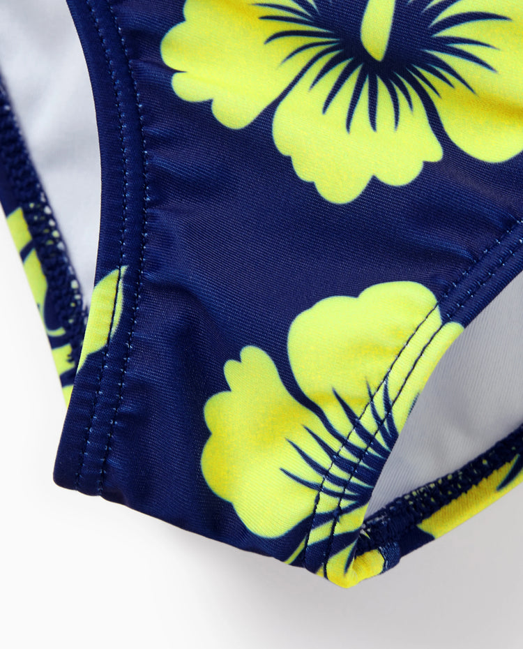 Bañadores tropicales con flores para niña pequeña Bikini halter azul profundo