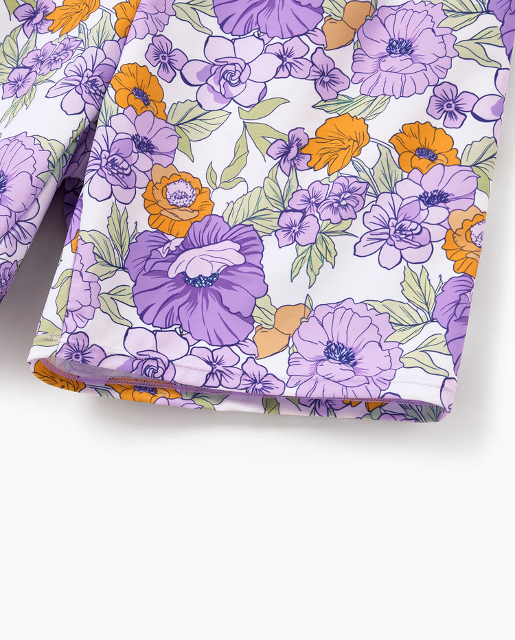 Daddy & Daughter Floral Print Swimsuits Ruffled One-Piece Bathing Suit & Swim Trunks Set Purple