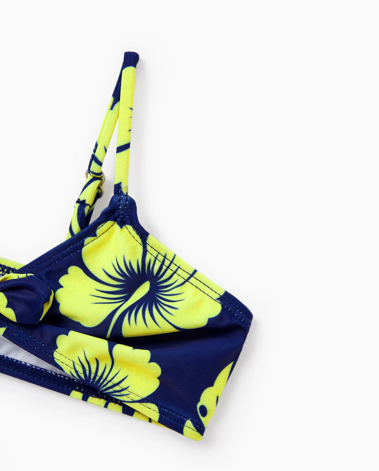 Daddy & Daughter Tropical Floral Swimsuits Halter Bikini & Swim Trunks Set Deep Blue