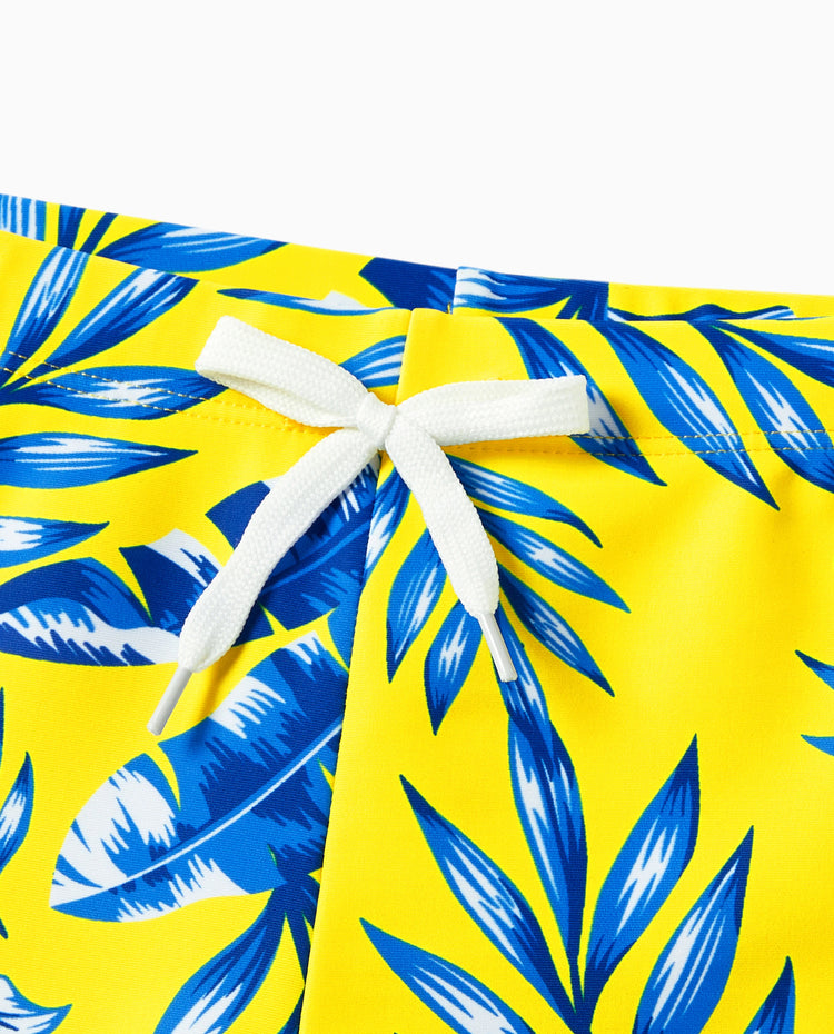 Bañadores con estampado de hojas amarillas o bikini con mangas de volantes fruncidas y cubierta opcional para papá e hija Amarillo