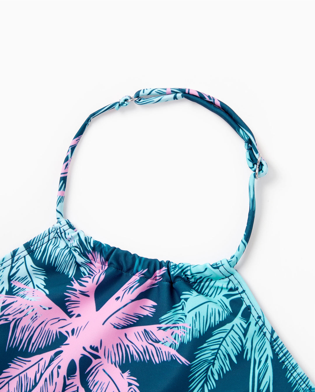 Bañador de dos piezas con volantes y estampado de palmeras tropicales para niña pequeña, ropa de baño para vacaciones en la playa Turquesa