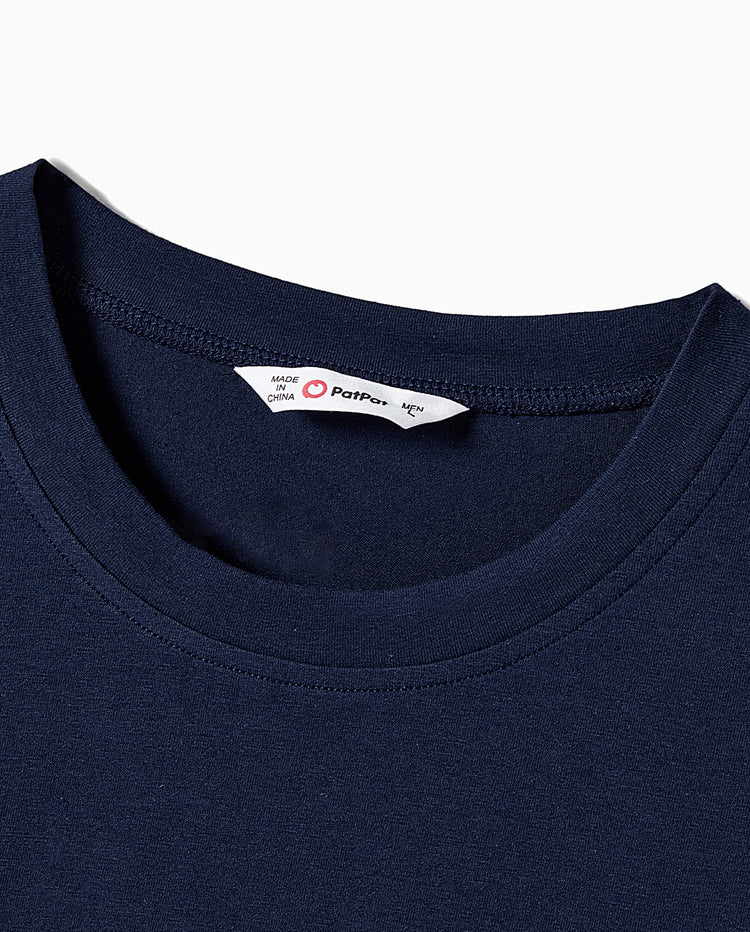 Daddy and Me Family Matching Casual Dress or T-Shirt, Solid Color, Fabric Stitching royalblue