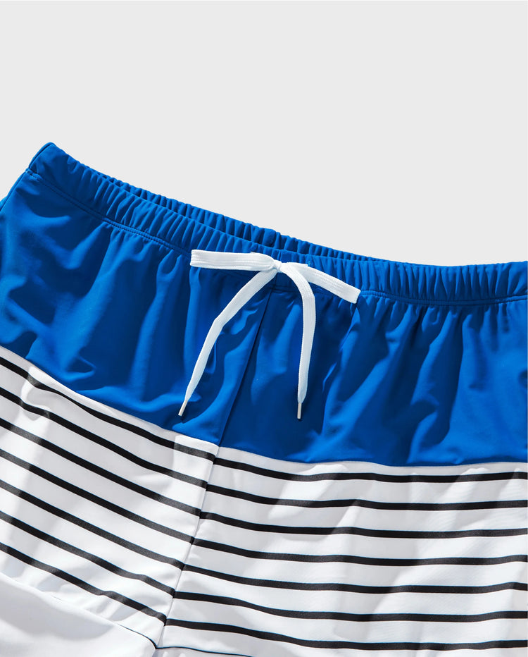 Daddy & Tochter Badeanzug Colorblock Badehose mit Tunnelzug oder gestreifter blauer Tankini mit gekreuztem Vorderteil, Bindeband am Rücken und dünnen Trägern Colorblock