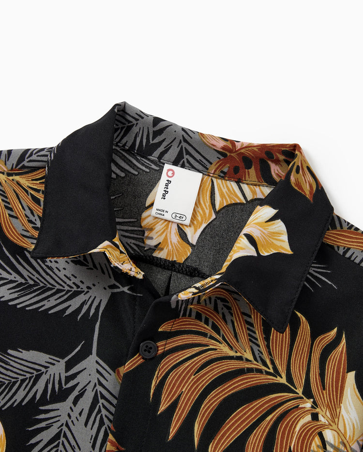 Daddy & Son Strandbekleidung mit Blumenmuster Kurzarmhemd-Set für Sommerurlaub Familienlooks Schwarz+Weiß