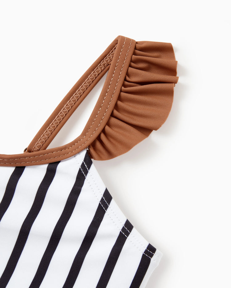 Conjunto de bikini a rayas con bloques de color para niña pequeña Bloques de color