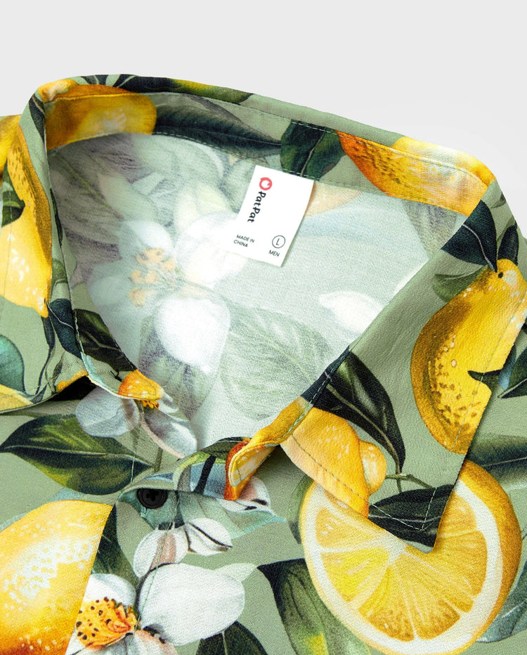 Conjuntos Daddy & Son – Camisas hawaianas con estampado de limón – Ropa tropical para vacaciones para hombres y niños Verde