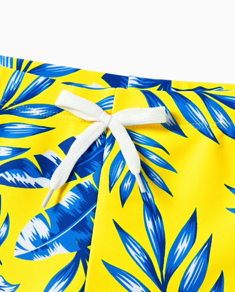 Kleinkind Jungen Gelbes Blattmuster Badehose Gelb