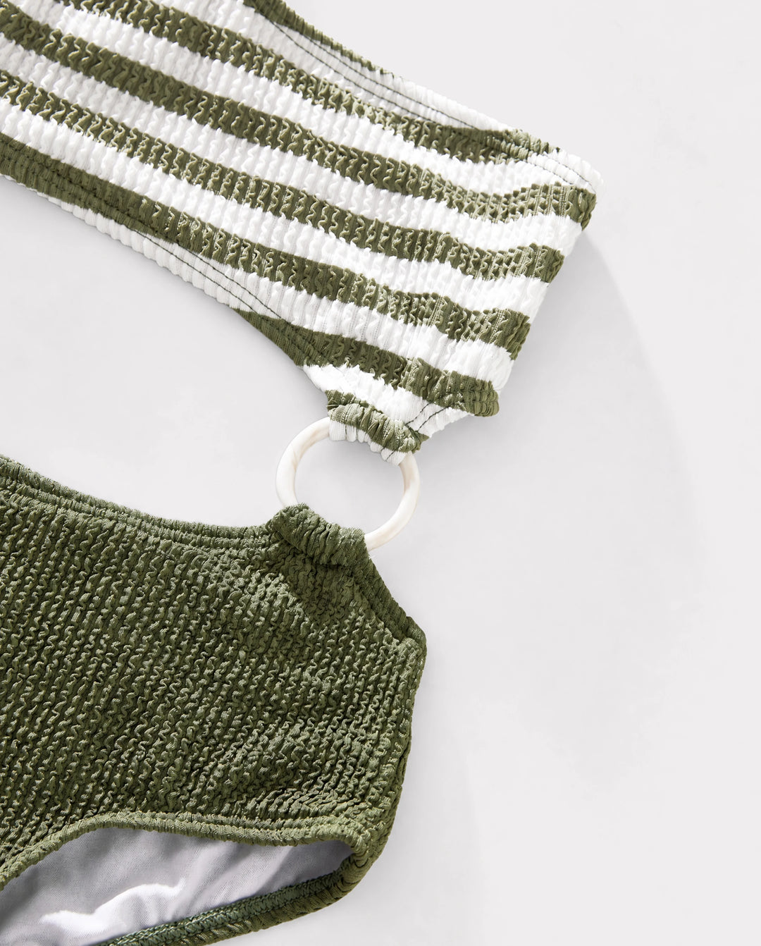 Bañador de una pieza con bloques de color y rayas, un solo hombro para niña pequeña Verde militar