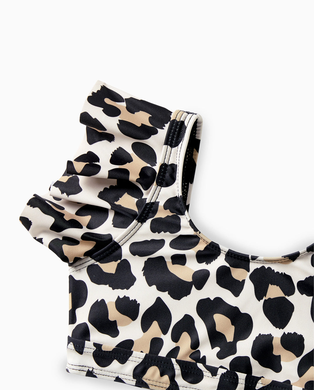 Daddy & Daughter Leopard Pattern Drawstring Swim Trunks or Ruffle Neck Two-Piece Bikini with Optional Cover Up Sarong Skirt Black