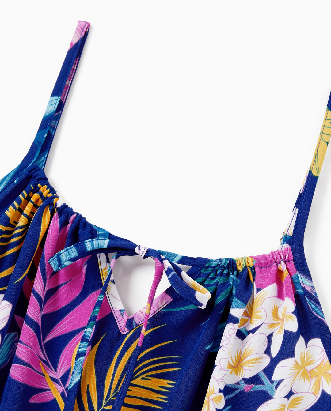 Mommy and Me Matching Family Hawaiian Outfits Tropical Floral Print Strap Dress or Short-sleeve Shirts & Shorts Set Summer Beachwear Set for Vacation  Deep Blue