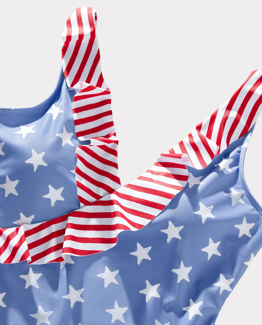 Independence Day 4th of July Mommy & me Patriotic Swimwear Stars and Ruffled Layers V-neck One-Piece Swimsuits Blue