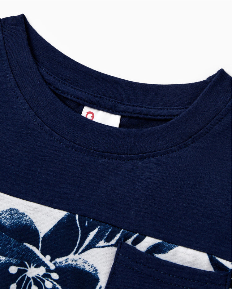 Ensemble assorti famille Papa et Moi : T-shirt en coton avec imprimé floral ou robe débardeur Bleu foncé