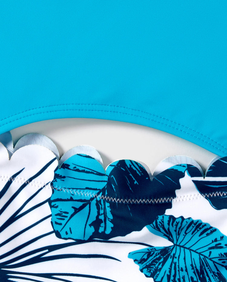 Ensembles papa et fille Maillots de bain short à cordon ou maillot une-pièce dos en dentelle découpée BLEU BLANC