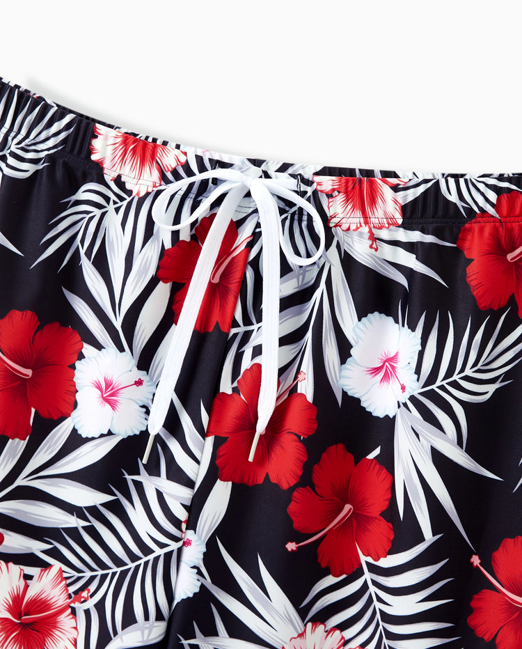 Daddy & Son Tropical Floral Swim Trunk  Black