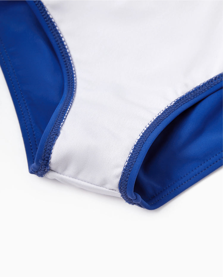 Vestido de baño de un solo hombro con bloques de color para niña pequeña Azul