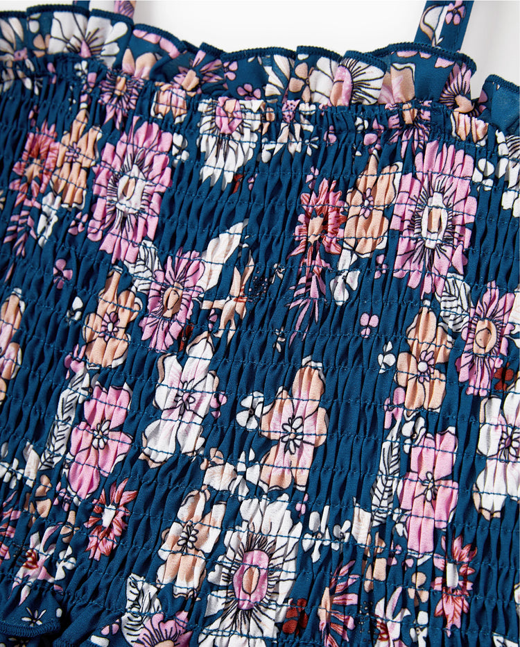 Papa & Tochter Outfits Blumen-Allover-Druck Kurzarm-Hemd mit Kragen oder Neckholder-Ärmelloses Kleid für Sommerurlaub CYAN-