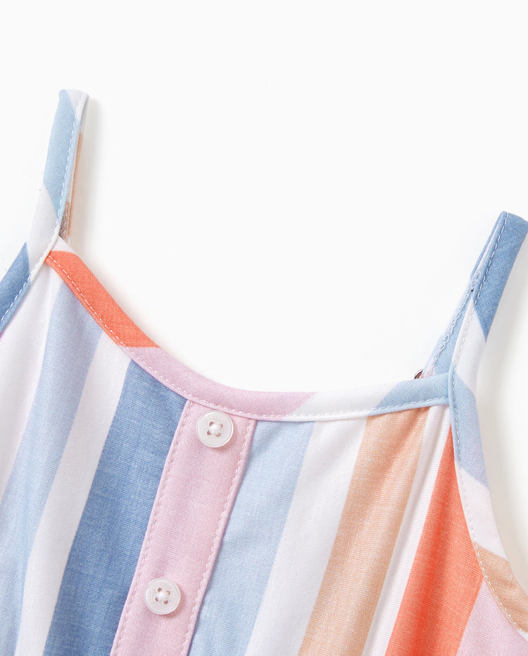 Toddler/Kid Girl Colorful Stripe Camisole Belt Dress Multi-color