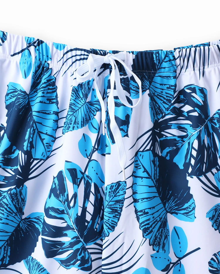 Daddy & Son Drawstring Swim Trunks or Cut Out Lace UP Back One-Piece Swimsuit BLUEWHITE