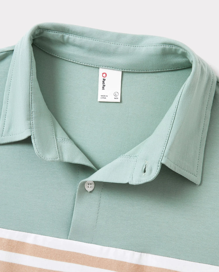 Daddy & Son Sets Green Striped Polo Shirt Light Green