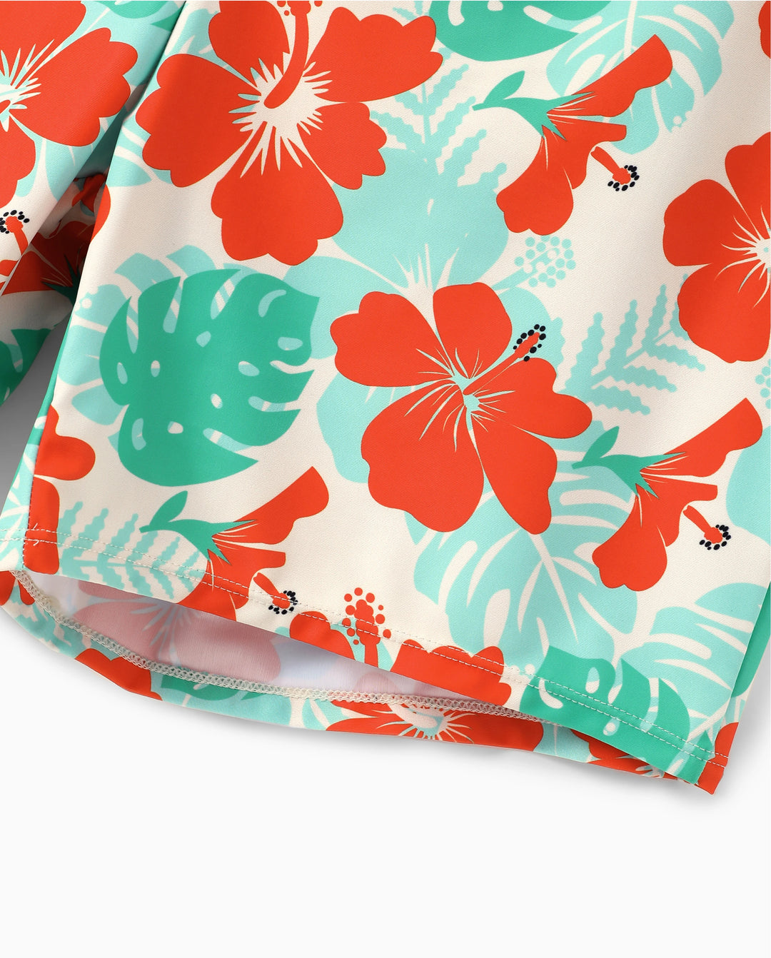 Daddy & Son Tropical Floral Print Swim Trunk or Ruffle Trim Bikini with Optional Beach Cover-Up Dress Orange