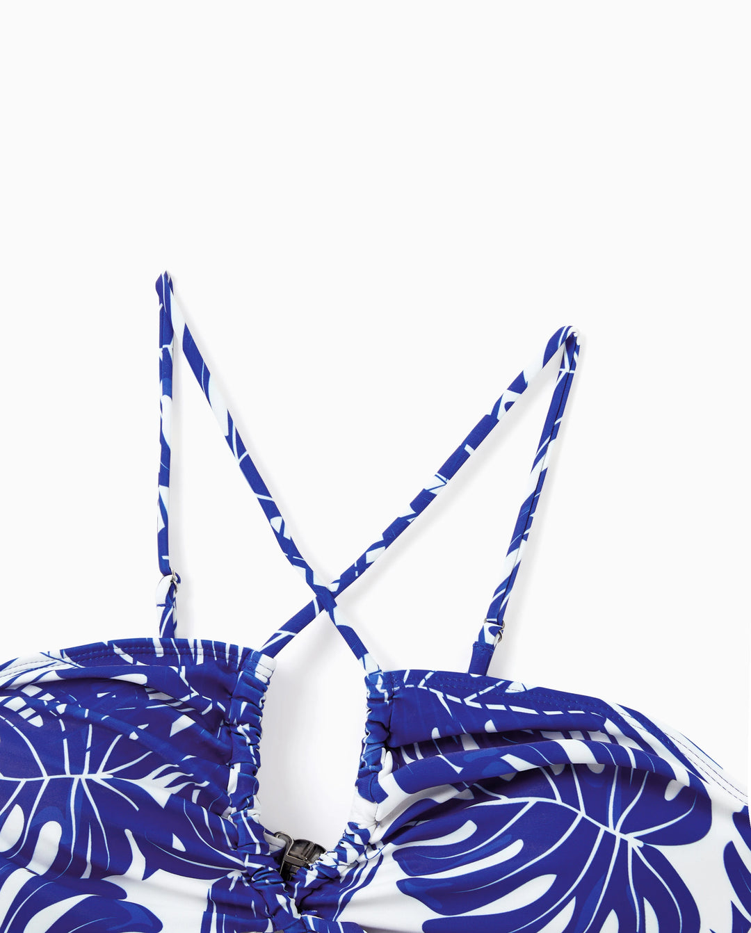 Maman et moi Maillot de bain une-pièce à bretelles croisées et découpe imprimé feuilles tropicales Bleu