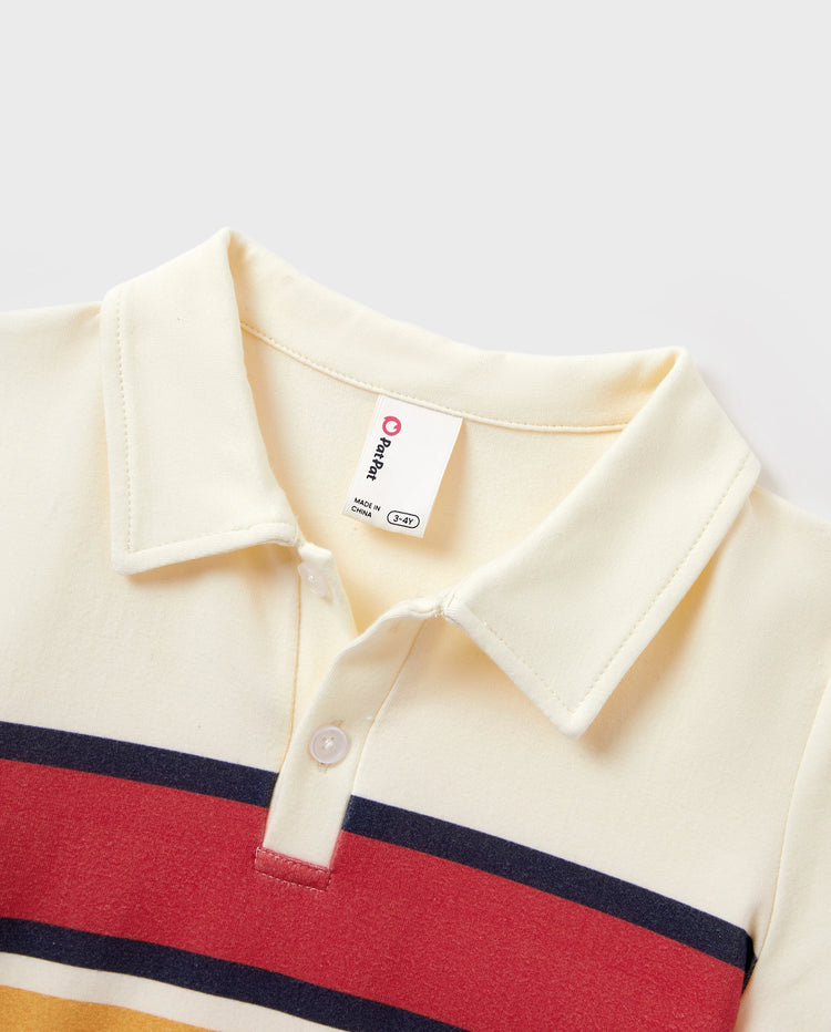 Daddy & Son Casual Outfit Colorblock Polo Collar T-shirt or Floral Print Flutter Sleeveless Dress Set Orange red