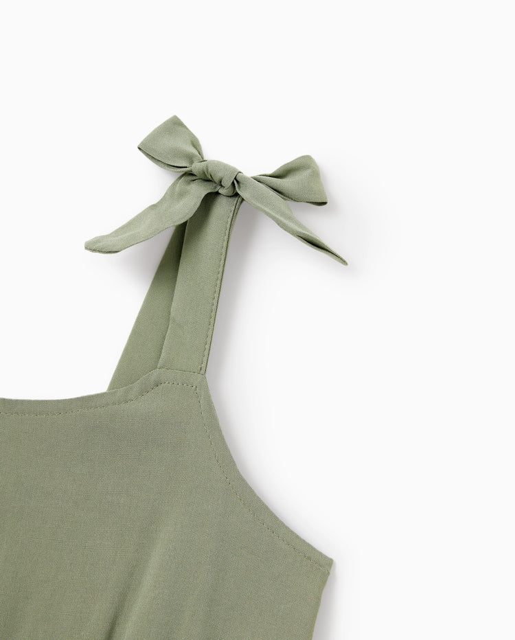 Mommy & me Polo Collar Short-sleeve Shirt or V-neck Strappy Mesh Dress Green