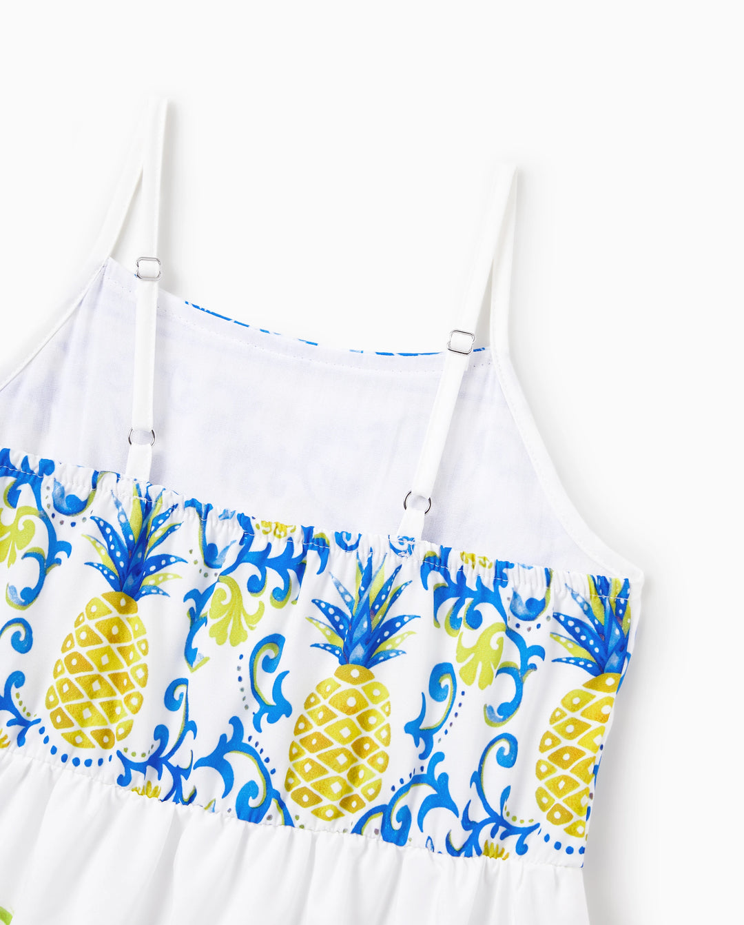 Toddler/Kid Girl Vacation Tropical Pineapple Coconut Tree Print Hollow out Strap Dress for Summer Vacation  White