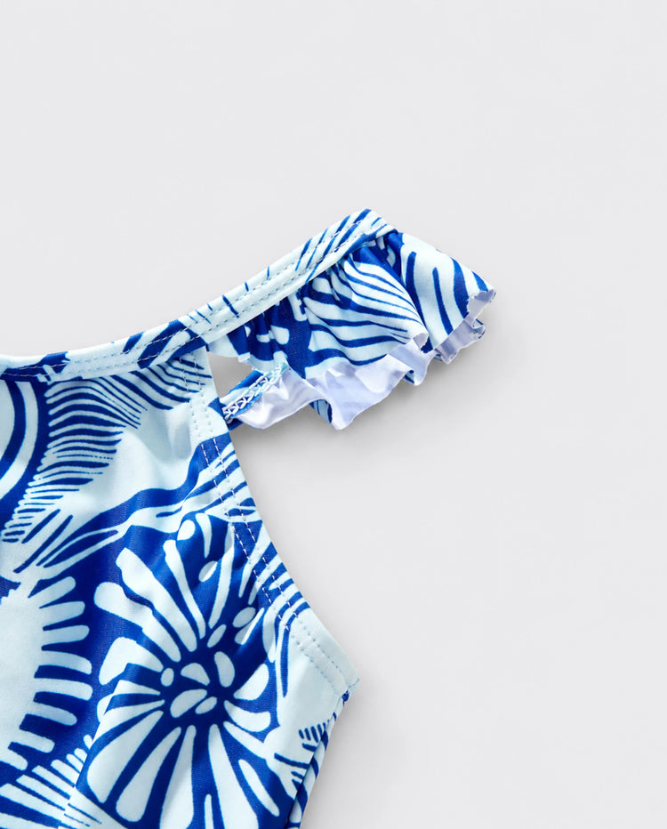 Maillots de bain Maman & moi imprimé coquillages Ensemble bikini deux pièces floral & short de bain pour maman, papa & enfants, parfait pour la plage et les fêtes à la piscine bleu